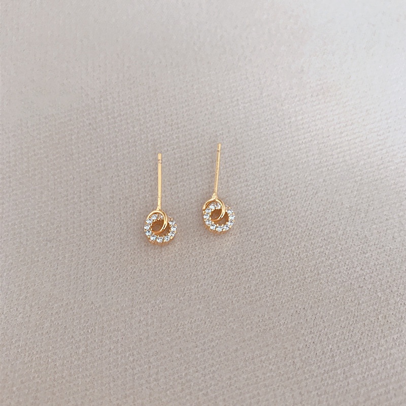 Candy Jewelry Fashion Copper Earrings Female Rhinestone Geometric Circle Hoop Earring Gold Silver Ear Studs Simple