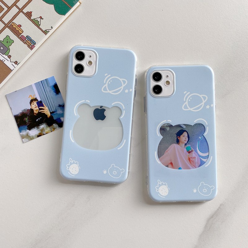 Couples Blue Bear Photo Card Airbag Silicone Case VIVO Y21S Y21A Y21E Y21G Y50 Y30i Y20S Y20i Y12S Y93 Y91C Y95 V9 S1 V20 V15 Pro V11i V20SE V21 Y19 Y15S Bumper Protect Cover Casing