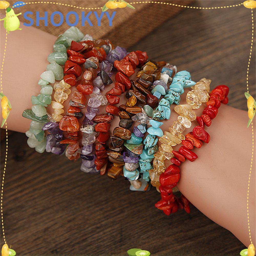 SHOOGII Reiki Natural Stone 7 Chakra Bracelets Healing Crystal Bracelet Chipped Irregular Shaped Gravel Beads Gifts For Men Women Jewelry