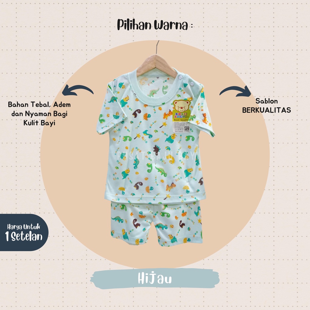 SALE 7.7 Setelan Baju Bayi Pendek 3 - 12 Bulan merk SNI BOLO - BOLO motif DINO