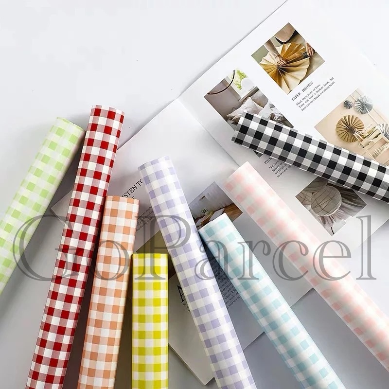 ( 5 Lembar ) CATUR SQUARE - FLOWER WRAPPING PAPER/ KOREAN CELLOPHANE KOTAK PLASTIC WATERPROOF/ KERTAS BUNGA