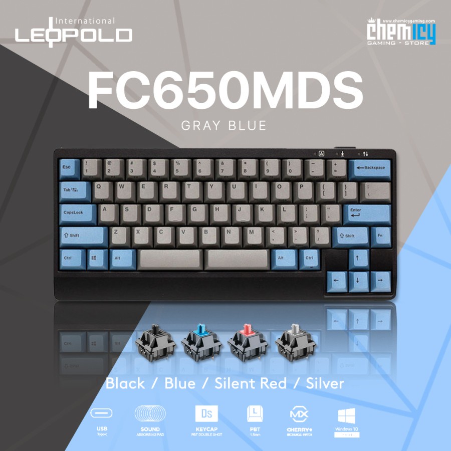 Leopold FC650MDS Grey Blue Double Space Mechanical Gaming Keyboard