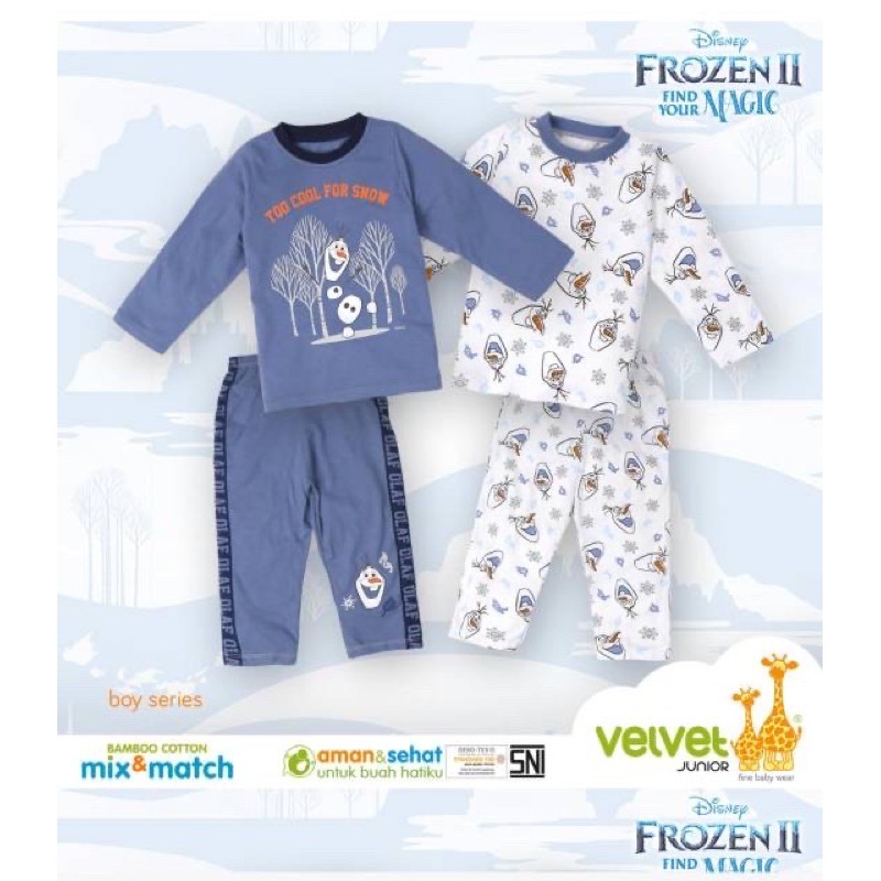 Piyama Stelan MIx And Match Katun Bambu Velvet Junior seri FROZEN size 2-8th