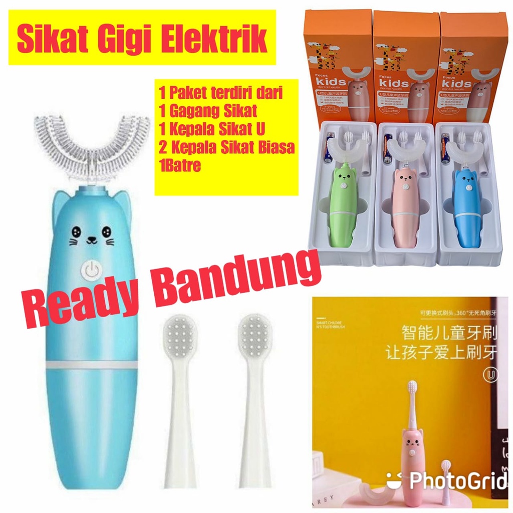 (Original) Sikat gigi bentuk U shape anak ultasonic elektrik electric (ada batrei) bisa getar SIKAT