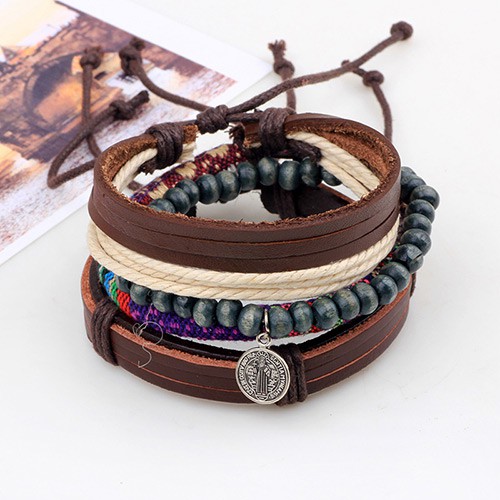 LRC Gelang Tangan Vintage Coffee Coins Shape Pendant Decorated Multilayer Bracelet