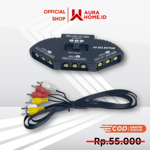 TV Switch RCA 3 Input 1 Output with Composite AV RCA Cable A237 / Kabel Konektor Penghubung Switcher