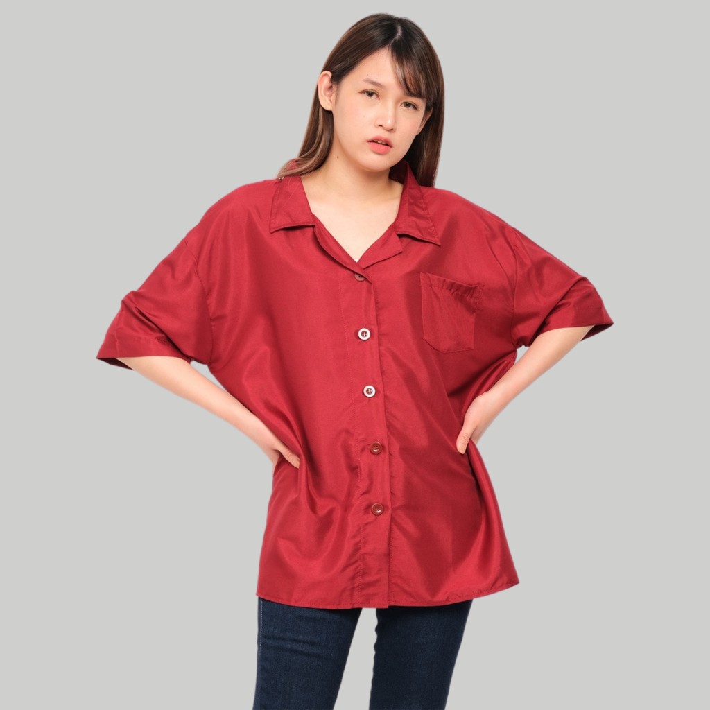 Monellina 90178 Kemeja Wanita Lengan Pendek Polos-5