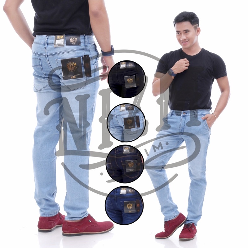 NIZMDENIM CELANA JEANS PRIA PANJANG SLIM FIT SKINY HITAM PENSIL