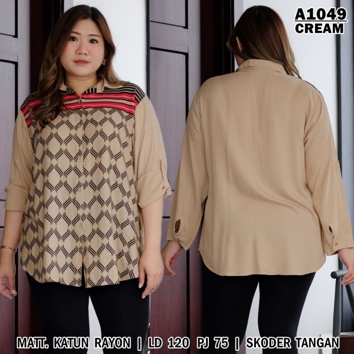 Kemeja Wanita  Lengan Panjang Hem Casual Motif Salur kekinian Bahan Katun Ala Korea Atasan Jumbo Cre