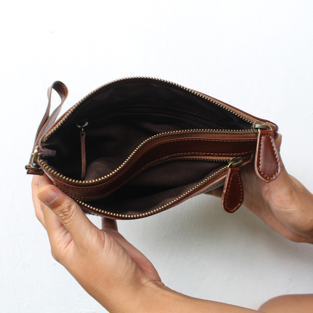 CLUTCH WANITA KULIT ASLI HELLENA HAVANA / FREE GRAVIR NAMA