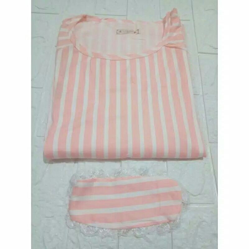 6pcs Daster Stripe peach putih (set penutup Mata)