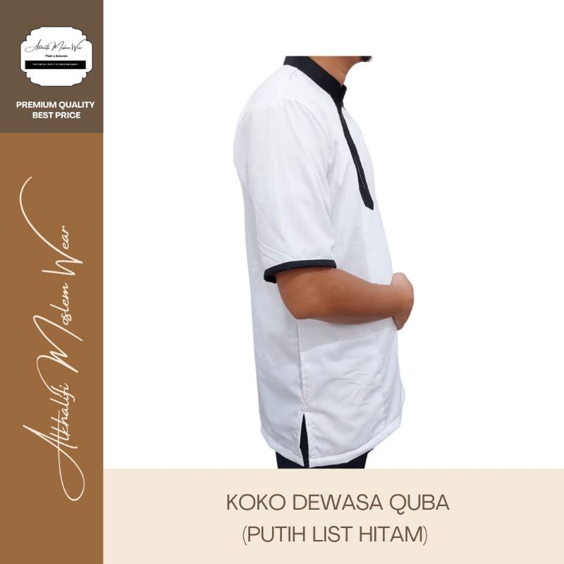 Koko Dewasa Quba by Alkhalifi Moslem Wear - Putih List Hitam