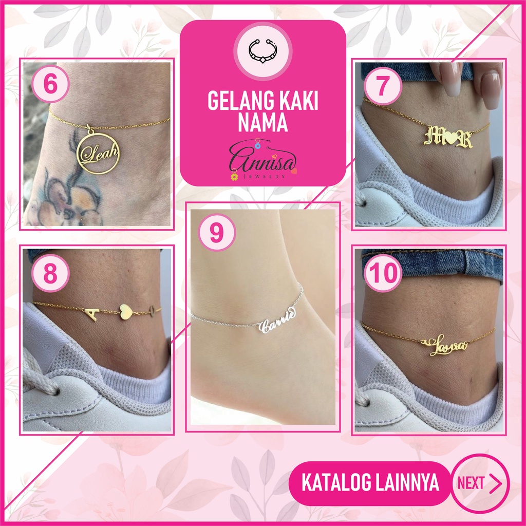 Gelang Kaki Nama Simple Gold / Silver /Titanium /Stainlees Steel /Besi Putih