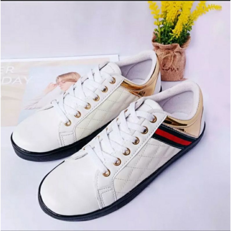 SEPATU SNEAKERS GC WANITA LIST GOLD SNEAKER GUCCII MODEL IMPORT SOL KARET