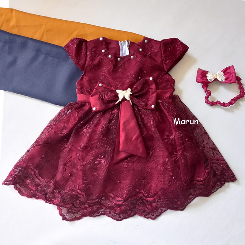 Dress Brukat Bayi 6 12 Bulan Kombinasi Furing FREE PITA Gaun Brukat Warna Hijau Marun Putih Dusty Baju Natal Bayi Perempuan Baptis Dress Aqiqah Terlaris KA133