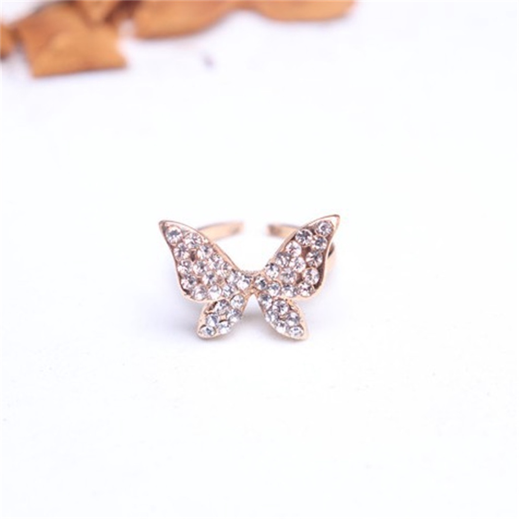 Hu Hu Hu Hu Hu Alat Bantu Pasang Kacamata♡ Cincin Bentuk Kupu-Kupu Sparkling Bahan Alloy Tahan Karat Untuk Wanita