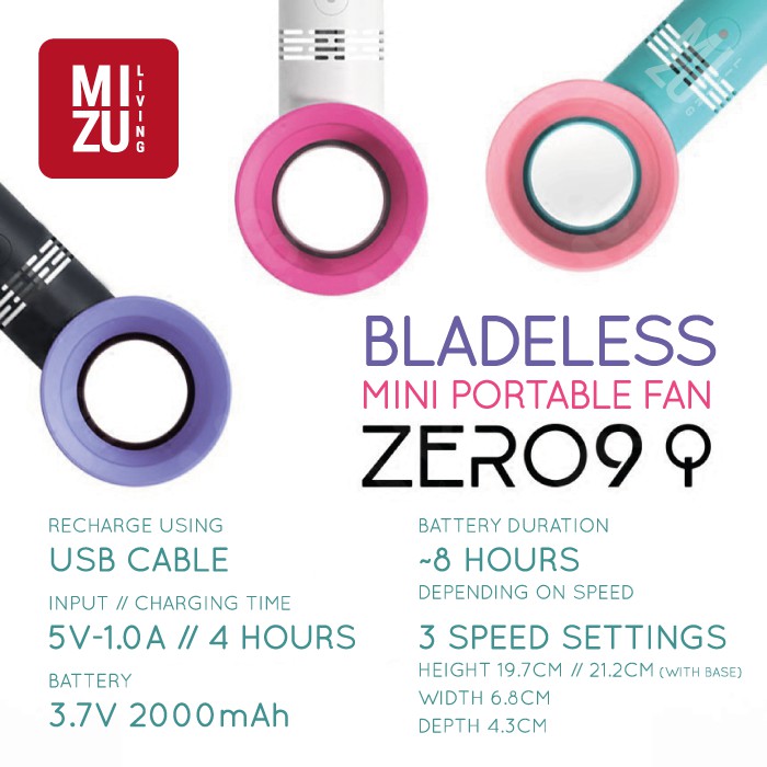 Zero9 BLADELESS Mini Portable USB Fan Kipas Angin Mini Inspired by Dyson-1