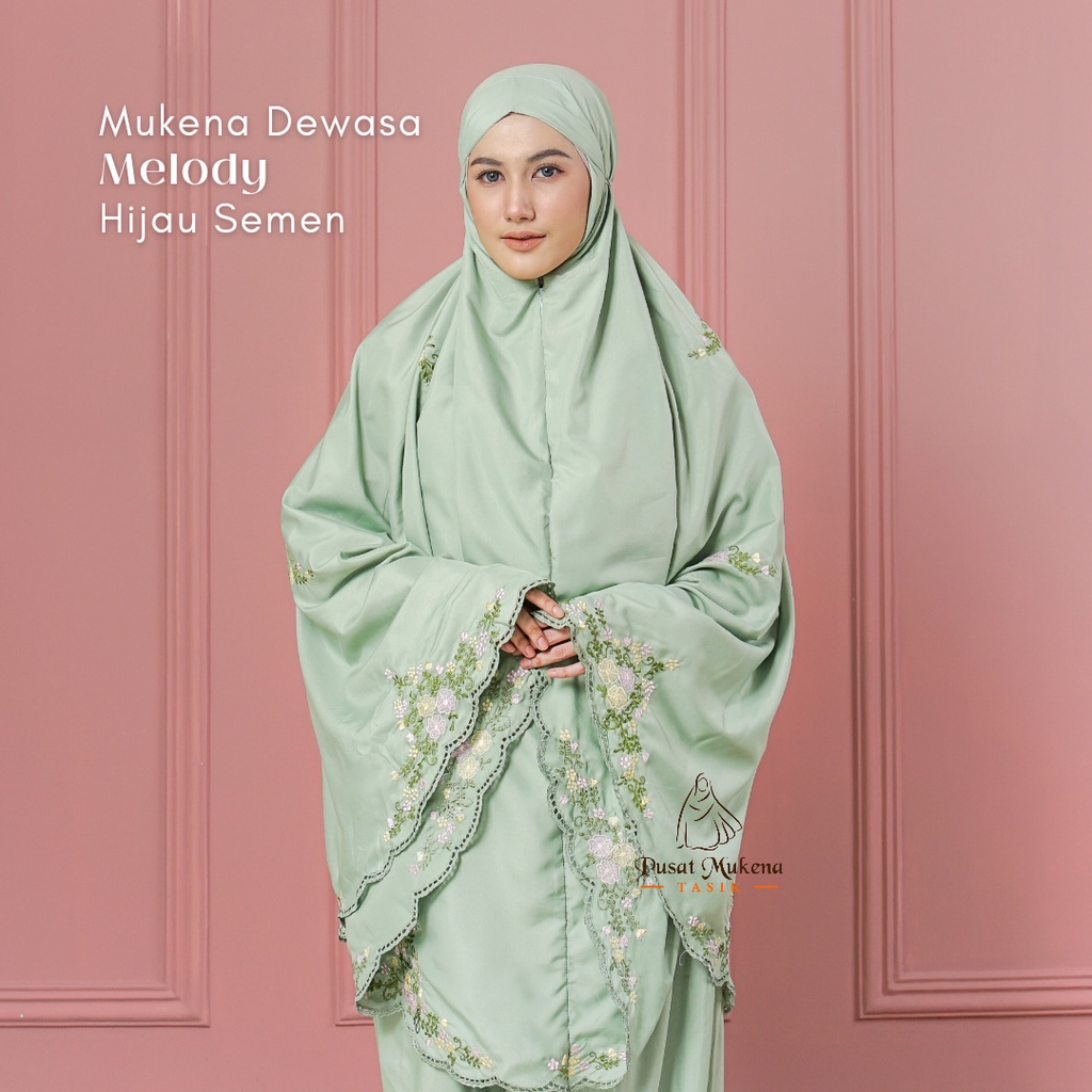 PUSAT GROSIR BELI MUKENA SATU SET (MUKENA + SAJADAH/SEJADAH) DEWASA 2IN1 JUMBO KATUN BORDIR MANUAL MELODY