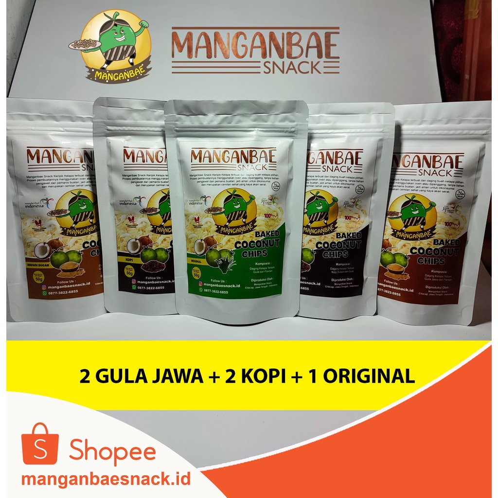 

2 GULA JAWA + 2 KOPI + 1 ORIGINAL Keripik Kelapa Manganbae Snack