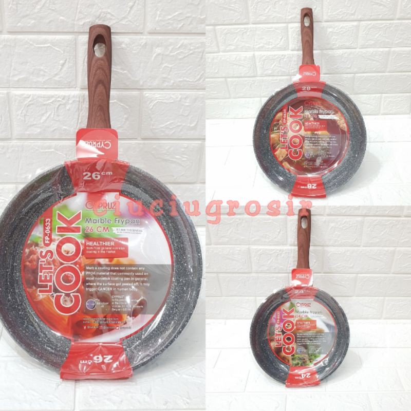 Kh Cypruz Panci Frypan Penggorengan Marble Teflon 24cm 26cm 28cm Induksi Fry Pan Wajan Induction