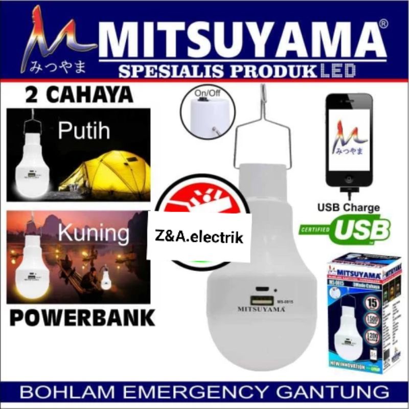 Lampu Bohlam Emergency MS-E0815  2 mode kuning/ putih