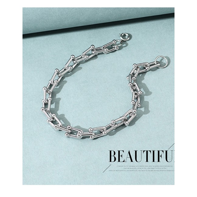 LRC Gelang Fashion Silver Thick Chain Alloy Hollow Mens Bracelet Y64702