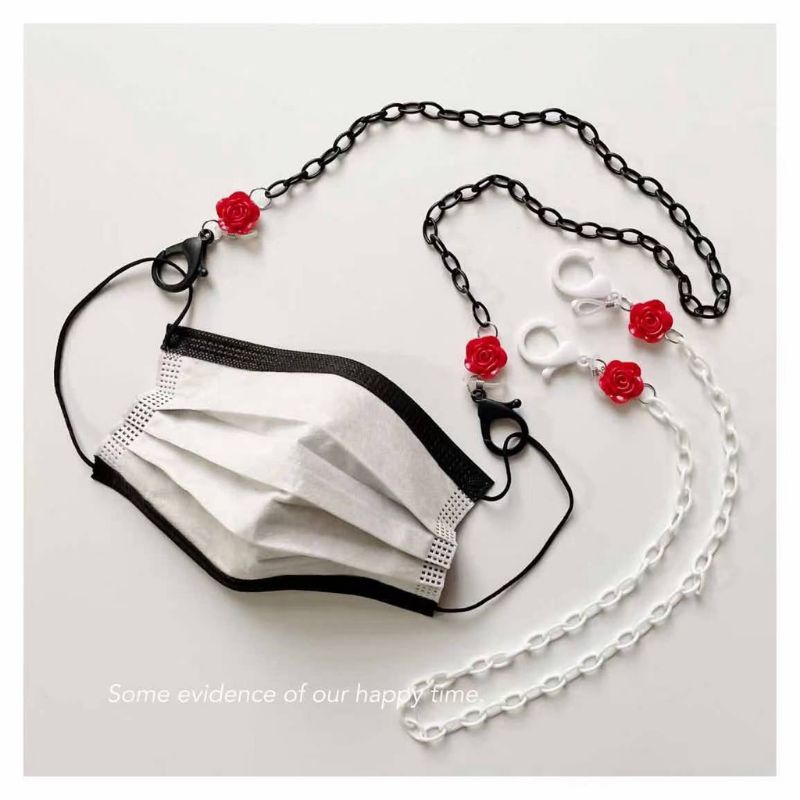 PROMO 4.4 RAMADHAN SALE Strap Masker Rantai Simple Hiasan Mawar Merah Import Premium / Kalung Masker 2in1 Rantai Kacamata