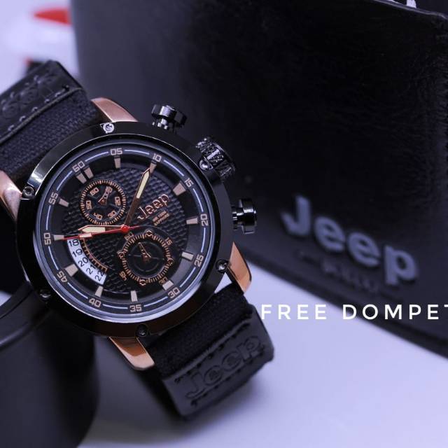 New Jam Tangan Pria Jeep Crono Aktif Tali Canvas Free Dompet Jeep