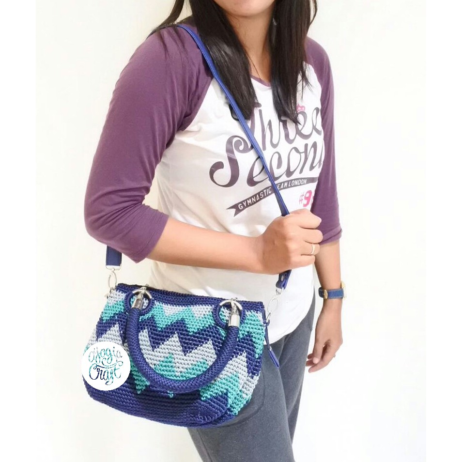 Tas Rajut Triple Ulir Zigzag - Biru Tosca