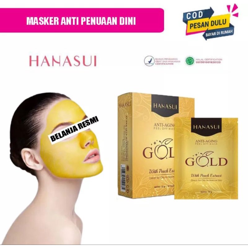 Hanasui GOLD Anti Aging Peel Off Mask Peach Extract Oily to Normal skin sachet masker emas mencerahkan