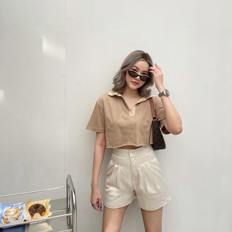 BEFAST - ZEC OOTD Wanita Atasan ZUHA / Kerah Polos Crop Top / Atasan Crop Wanita / Atasan Model Style Korean / Atasan Crop Kekinian