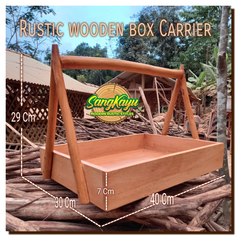 Rustic wooden box Carrier kotak penyimpanan kayu serba guna full kayu