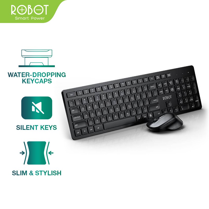 ROBOT KM4000 Wireless Keyboard and Mouse Combo Silent Key Black  Original