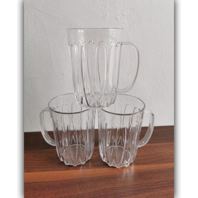 GELAS GAGANG 350 ML / cangkir plastik bening untuk es teh kopi akrilik / mug unik souvenir murah leb