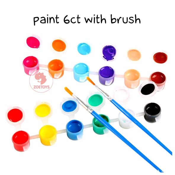 Zoetoys Paint 6ct With Brush | Peralatan Lukis Tempat Cat Air Akrilik Plastik Renteng 12 Warna
