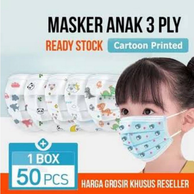 masker anak earloop 3 ply gambar motif warna