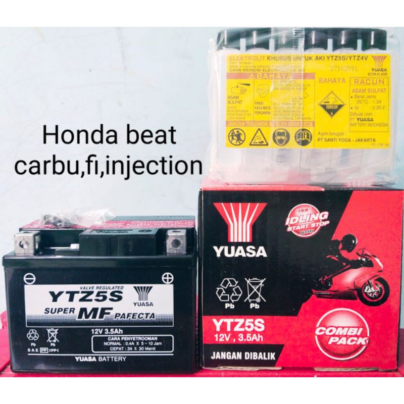 AKI YUASA MTZ5S UNTUK  MATIC HONDA BEAT CARBU, FI, INJECTION, 100% ORIGINAL