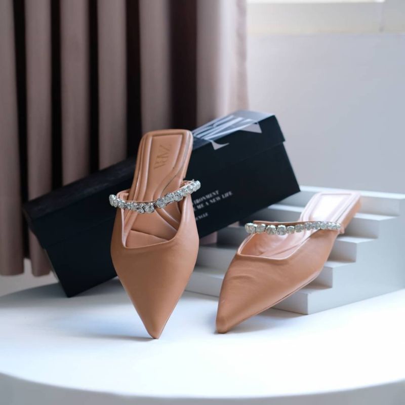 ZR FLAT MULES /SANDAL FLAT SLOP 465 / SANDAL SLOP MUTIARA /SANDAL SLOP COKLAT