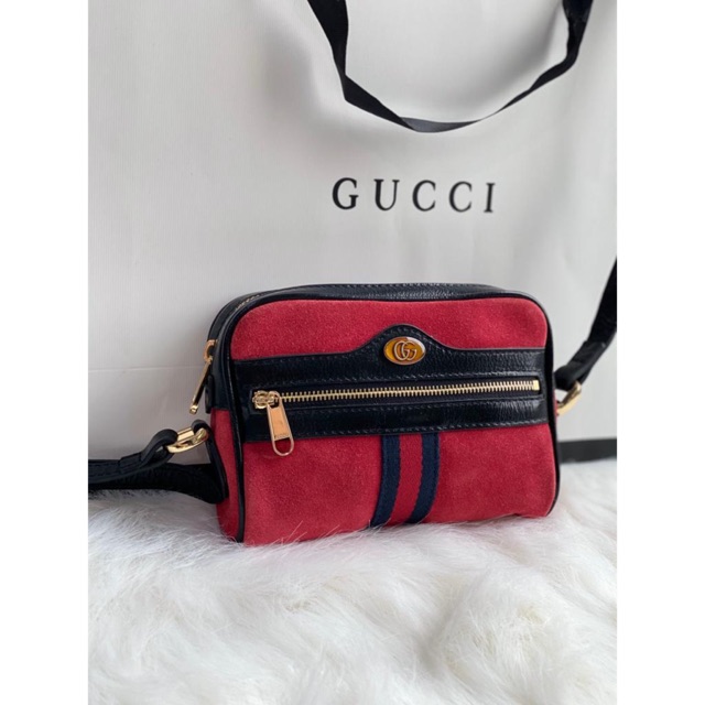 Gucci ophidia mini messenger bag suede & patent original leather
