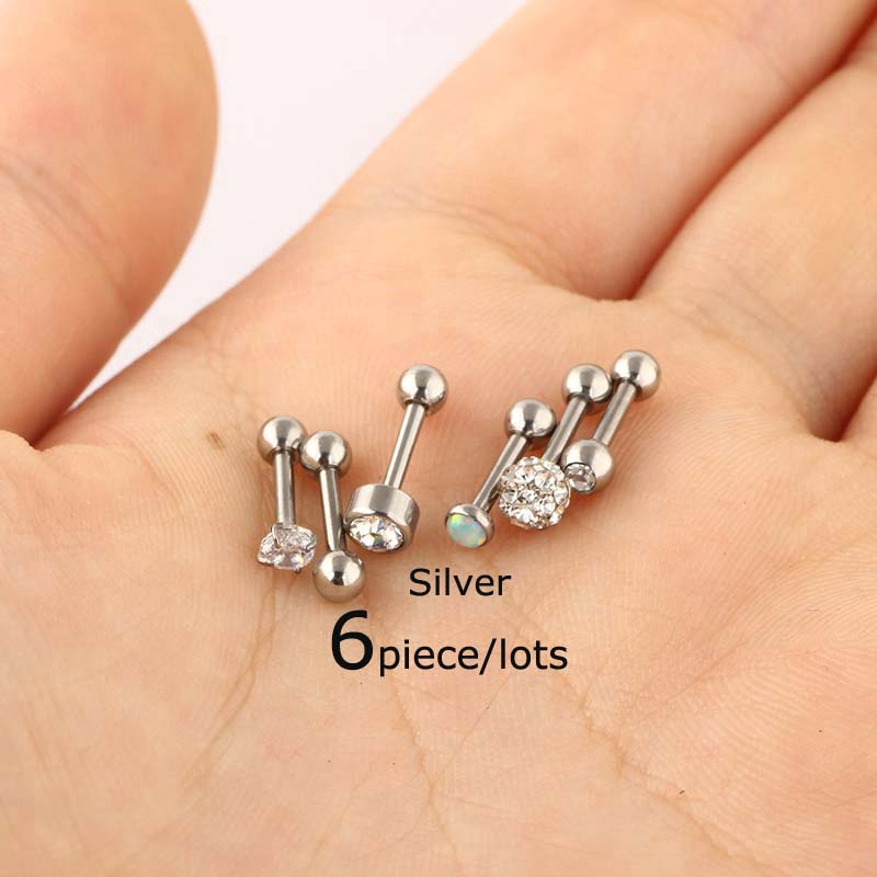 Wholesale 6piece/lots  Cartilage Earrings Stud Stainless Steel Helix Pinna Tragus Piercing 16G