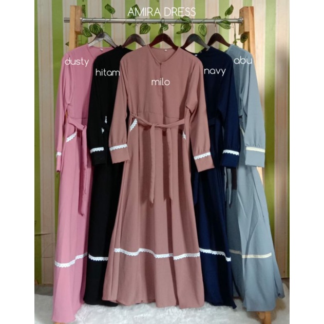 Amira Dress Gamis Polos Renda Import by Sada SH bahan wollycrepe zizeza