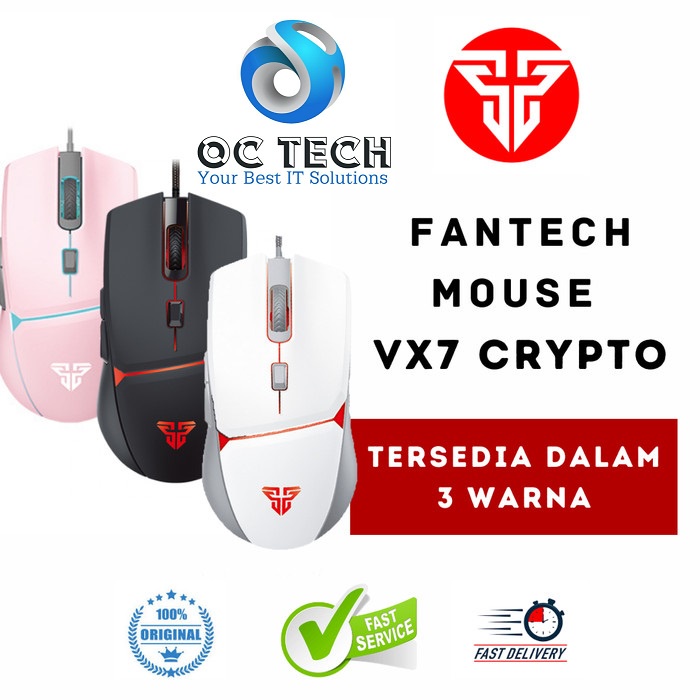 Fantech VX7 CRYPTO Mouse Gaming RGB 6 Tombol Macro Ringan 84g Warna Pink