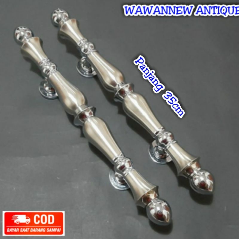 Handle Pintu / Gagang Pintu Rumah Pagar Kuningan Motif Teratai Chrome 35cm