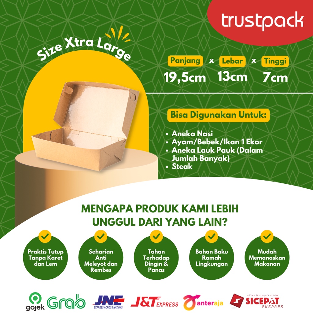 Paper Lunch Box Kraft Size XL Full Laminasi Termurah