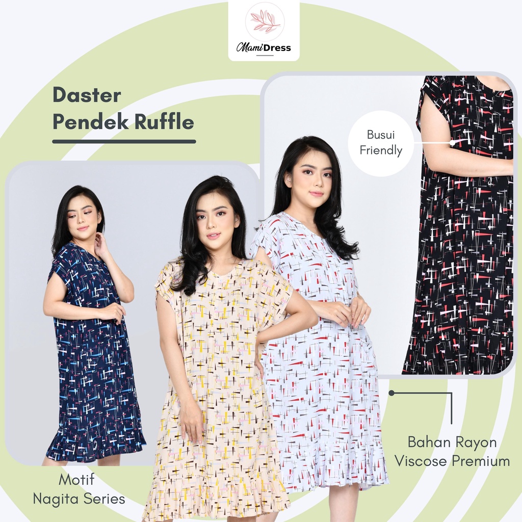 Daster Ibu Hamil Ruffle Pendek Ld 120 Pj 100 Cm Daster Busui Friendly Ruffle Pendek NAGITA SERIES