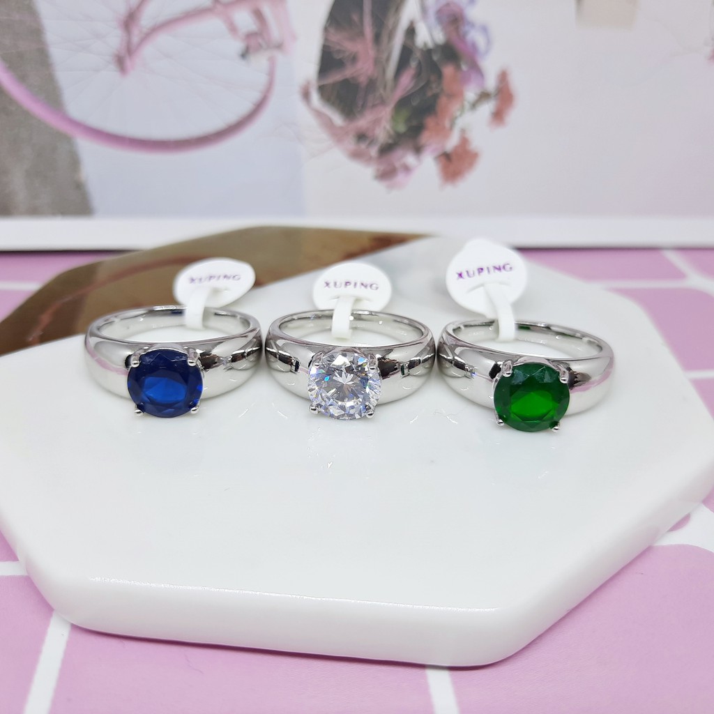 Cincin Xuping Premium Asli Batu Biru Hijau Cowok Pria Lapis Emas Putih - BR557