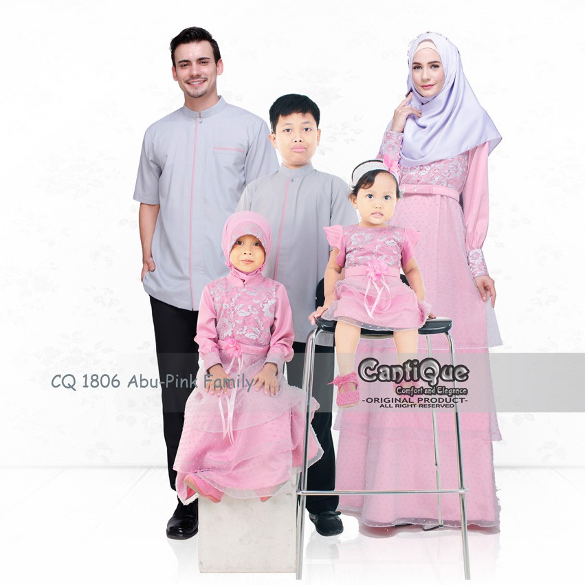 Baju Couple Family Lebaran Sarimbit Keluarga Hajatan Kondangan Aqiqah Gamis Brokat CQ 1806 Abu Pink