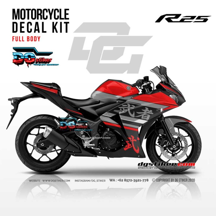 Decal Full Body R25 Hitam Merah Kanji