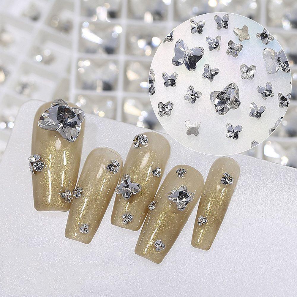 AUGUSTINA Agustina Butterfly Nail Rhinestones Glitter 10 Pcs Membuat Perhiasan Manikur Aksesoris Kaca Permata Kuku Charms