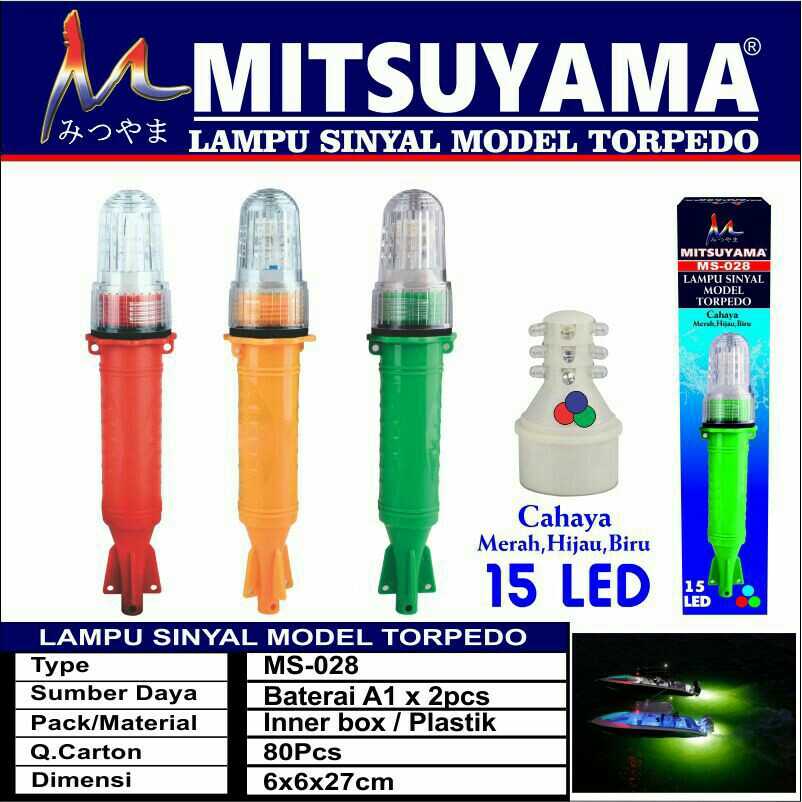 Barangunik2021- Lampu Sinyal Model Torpedo Mitsuyama MS-028/ 15 LED / Lampu Nelayan/Fishnet Sight Mitsuyama MS-028